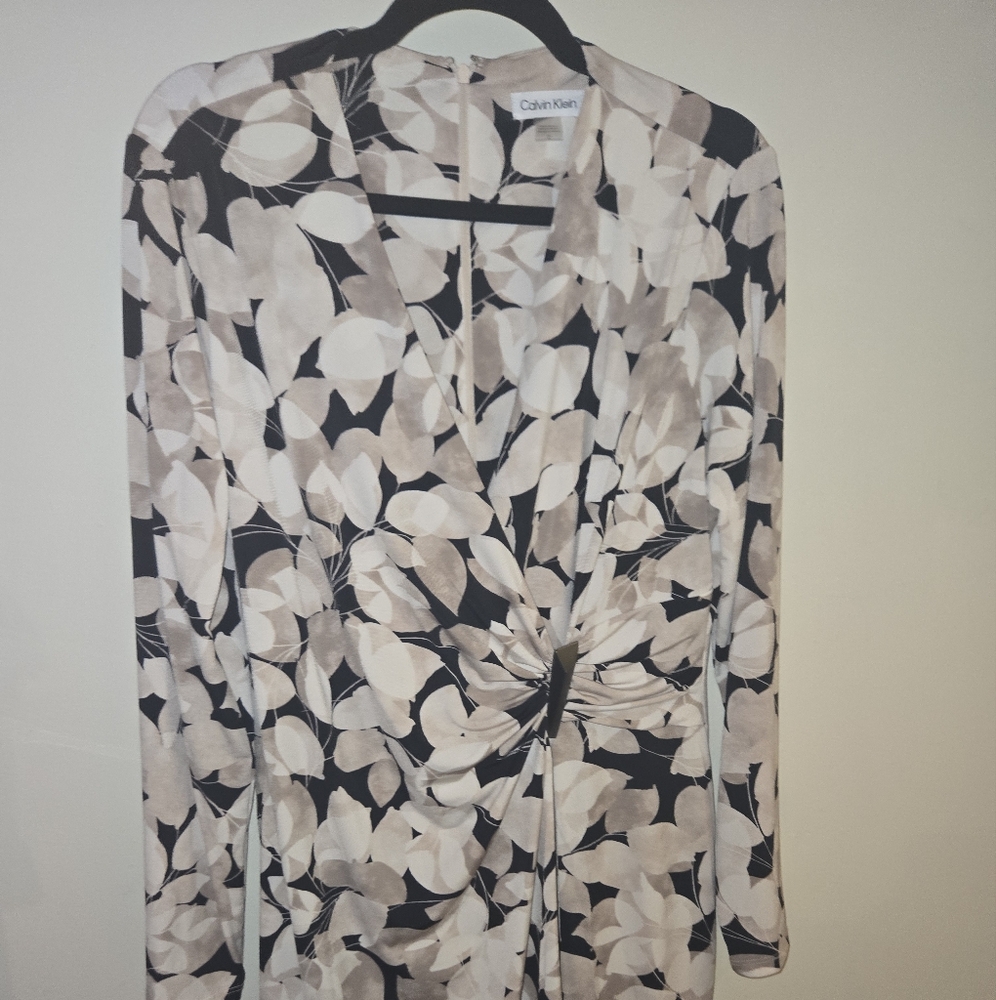 Calvin Klein Black and Cream Floral Dress